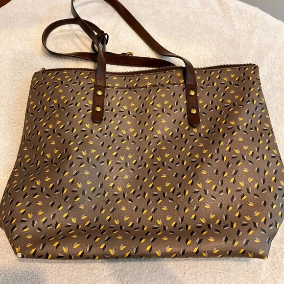 Fossil Jenna PVC Tote Bag Double Handle Key Accent Medium Zipper Shoulder Bag - Picture 4 of 16